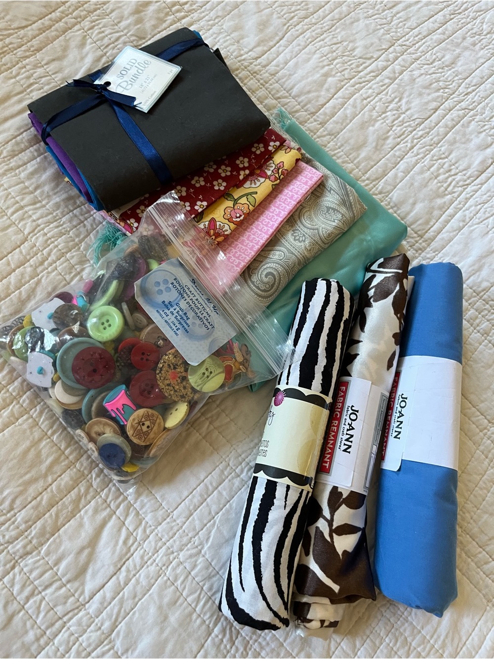 Craft sewing supplies lot of colorful fabric quarters and buttons great value